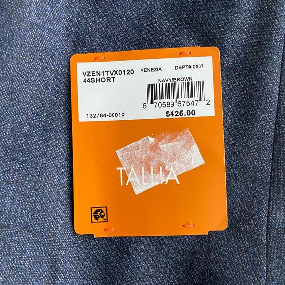 Tallia Men's 44 Short Venezia Blazer Navy/Brown Wool Blend Stretch NEW - Picture 8 of 8